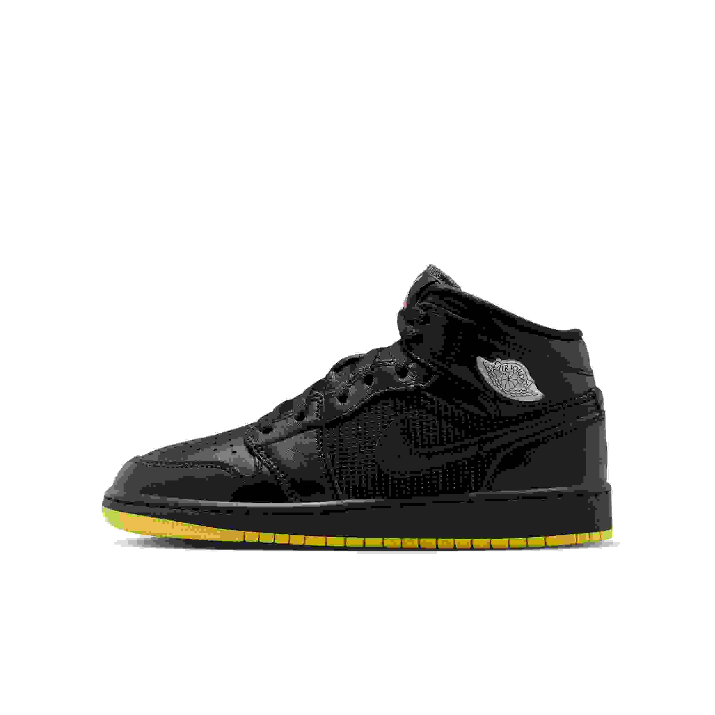 Jordan 1 Mid SE Grade School Boys' "Black/Opti Yellow/Silver" Shoe